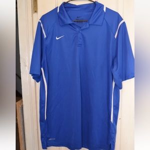 Nike Dri Fit Polo Shirt Mens L Blue Golf Short Sleeve Swoosh Stretch Logo